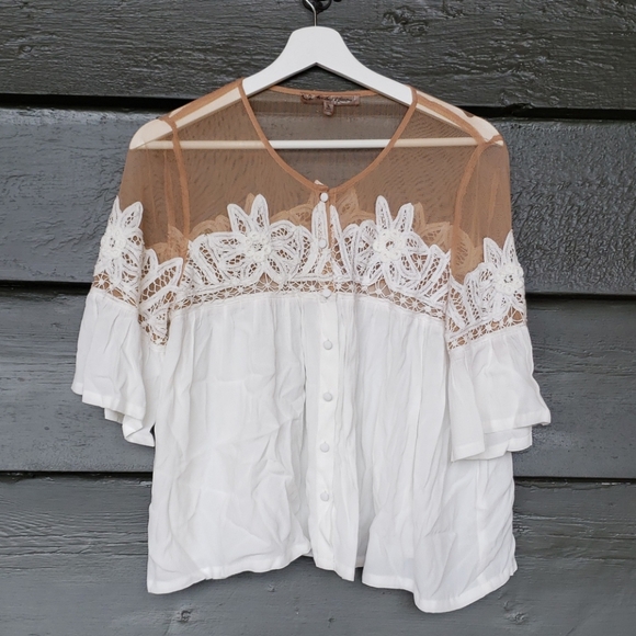 FOR LOVE & LEMONS White Lace Mesh Carmine Blouse L - Picture 5 of 15